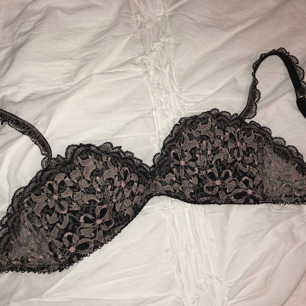 Vintage black and pink laced cup bra